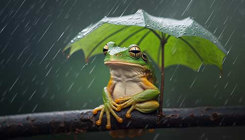 傘をさしているアマガエル