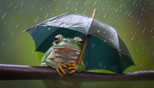 傘をさしているアマガエル