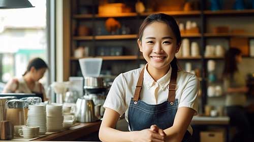 カフェの店員女性