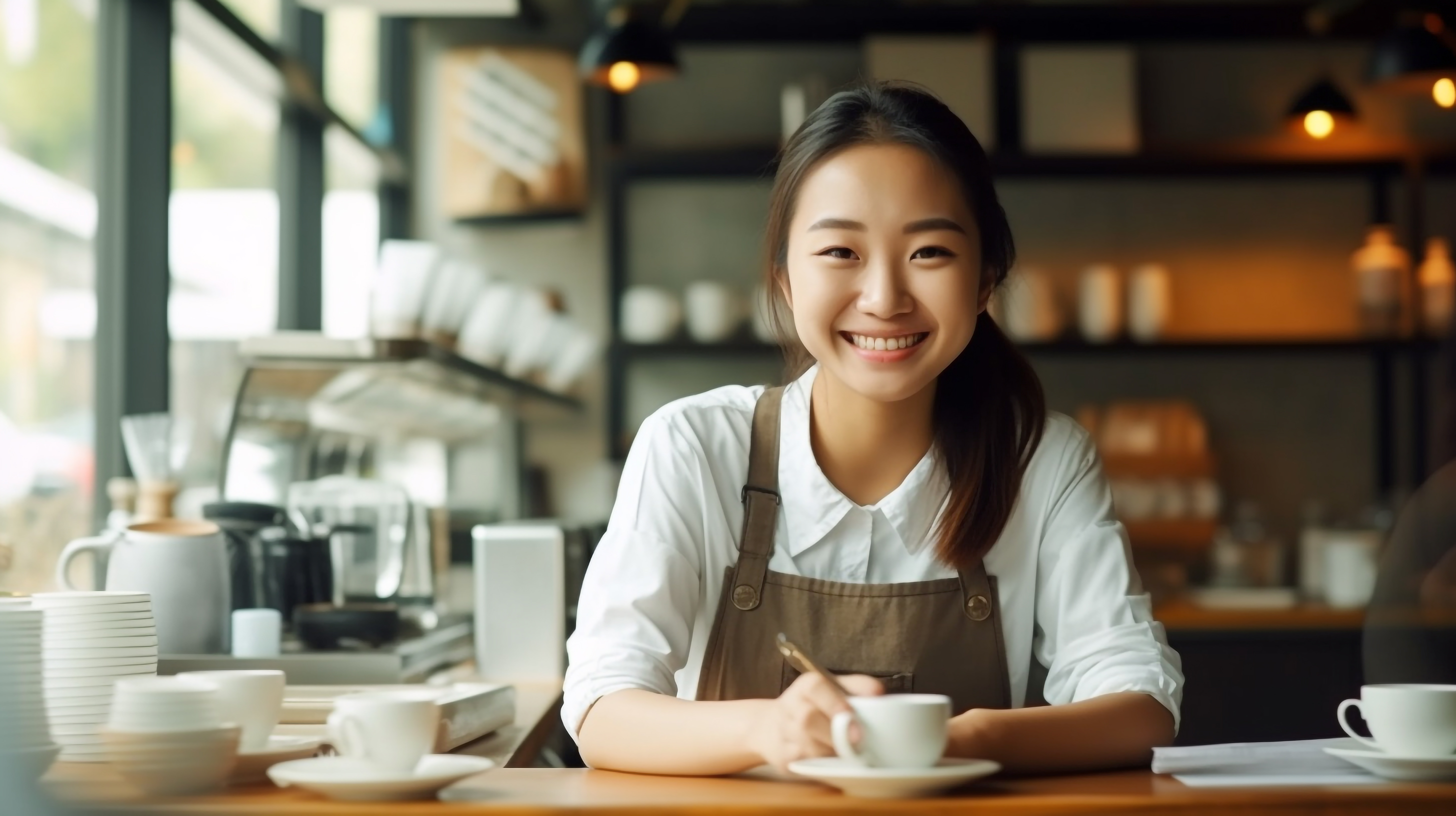 カフェの店員女性｜フリー写真素材