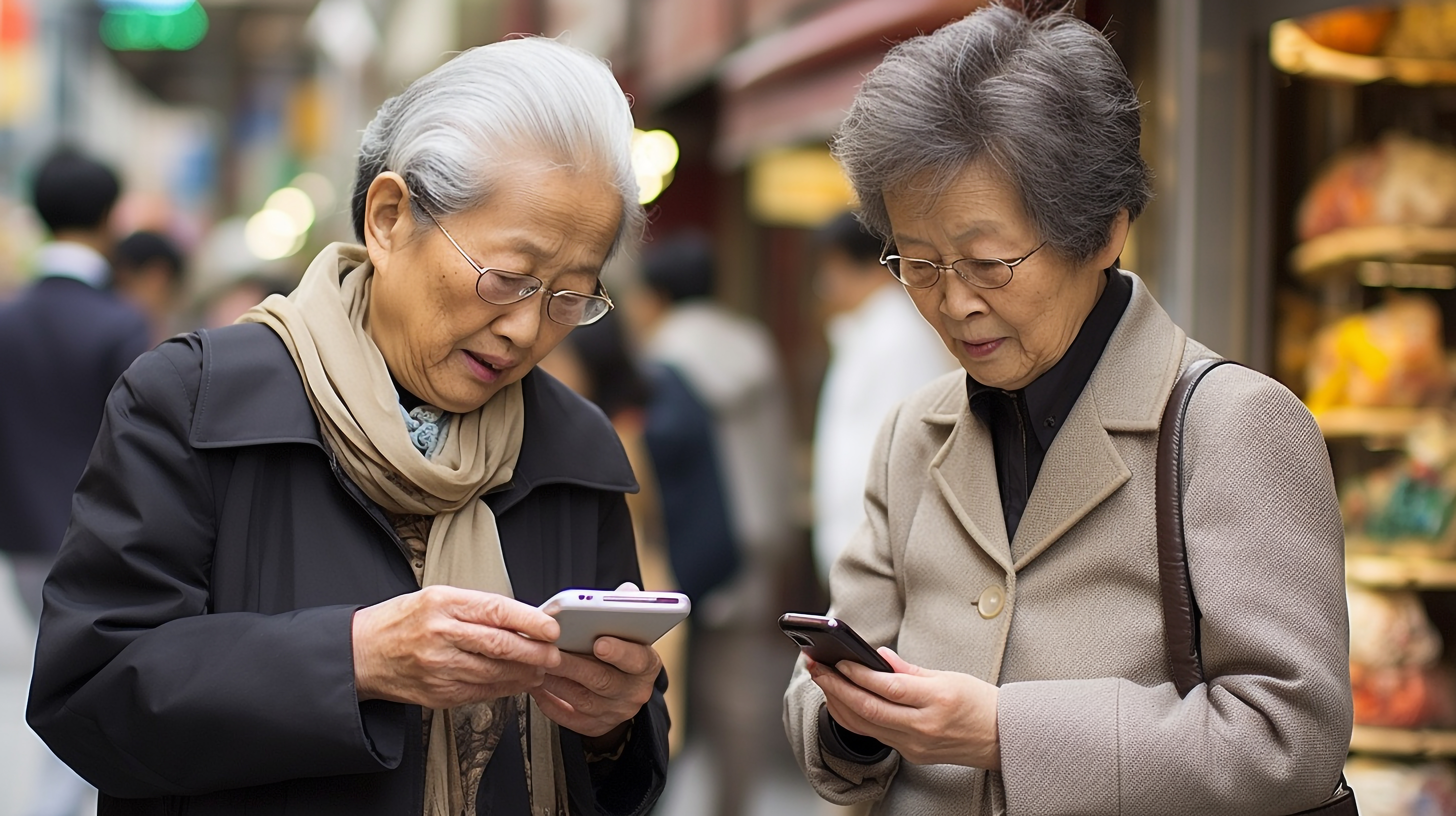 スマホを操作する高齢女性