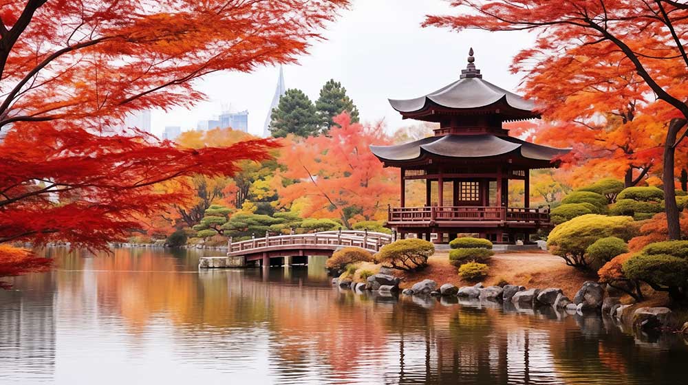 紅葉と日本庭園