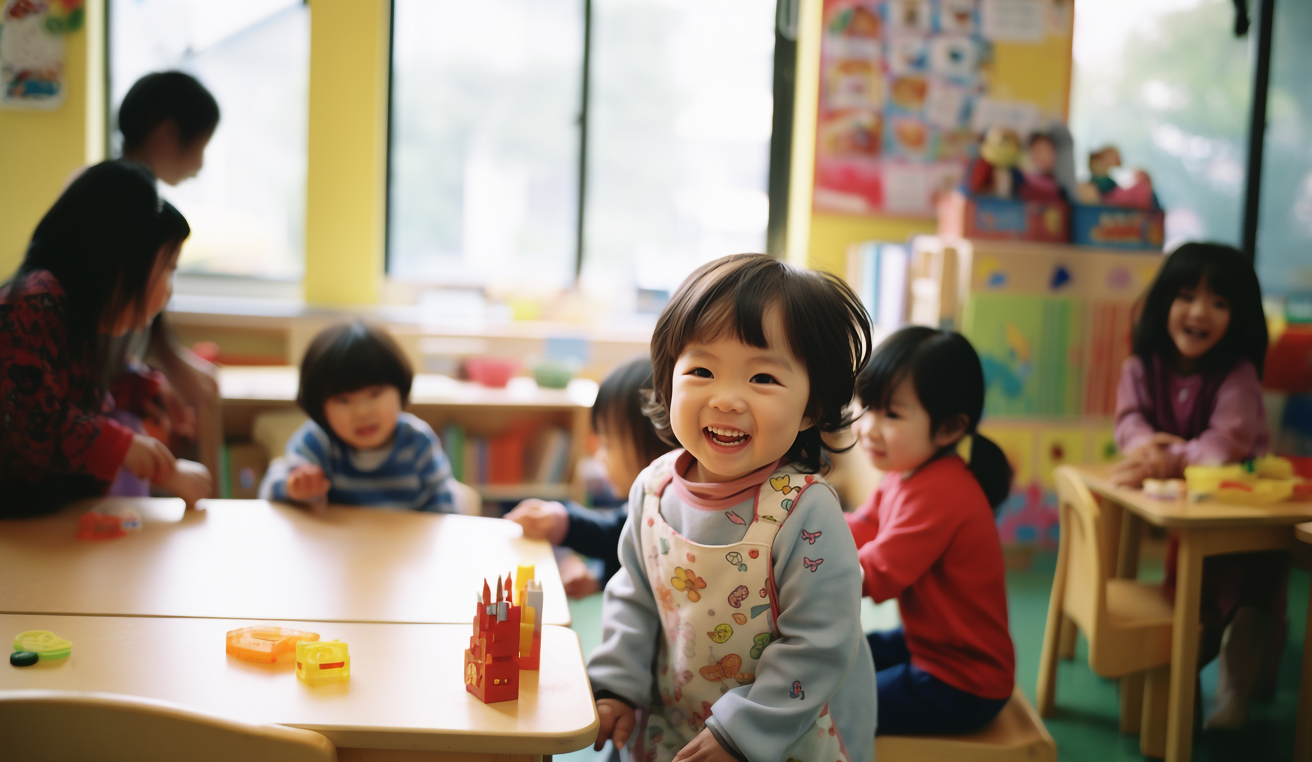 保育園で笑顔の女児