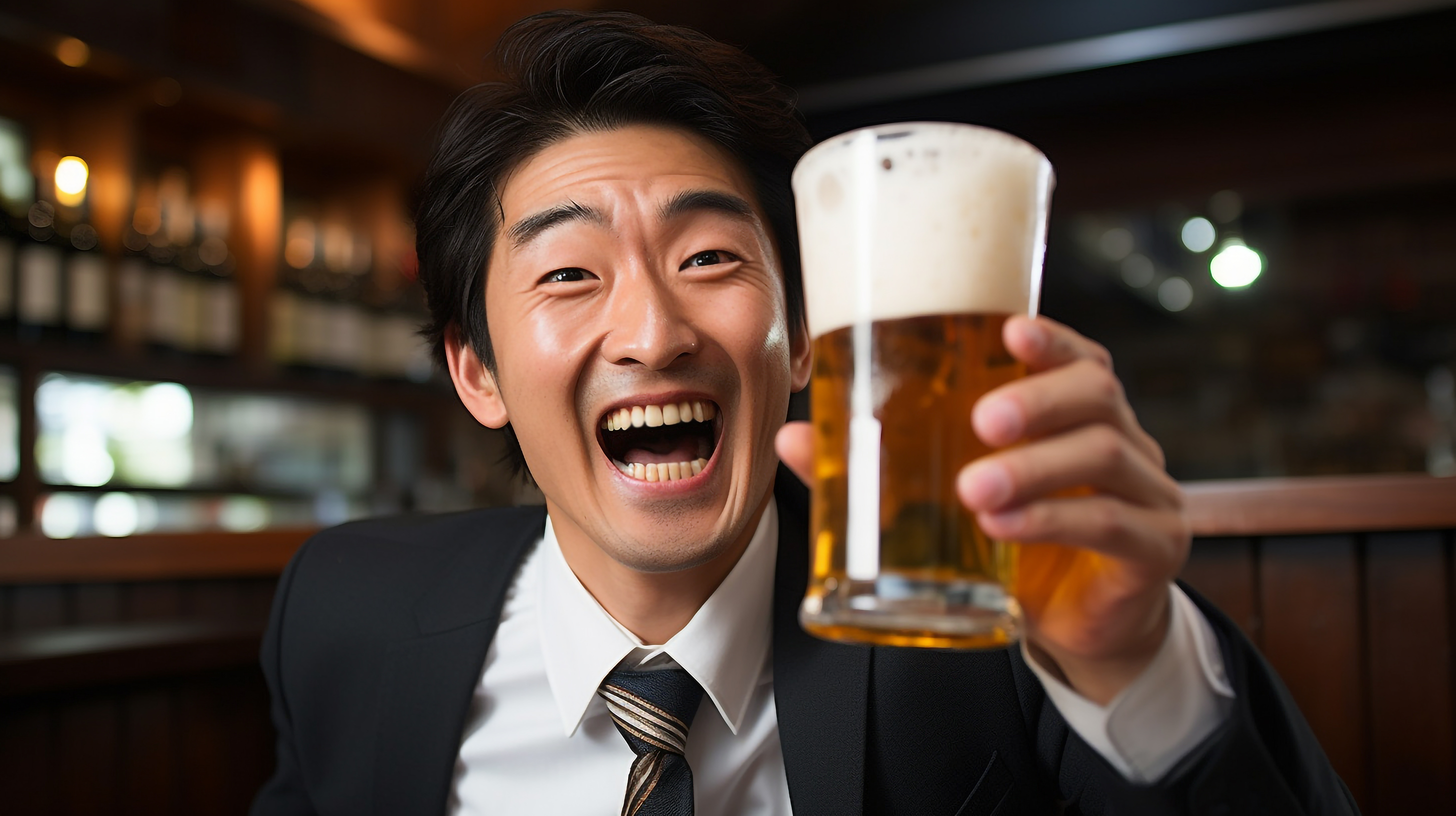 ビールで乾杯するサラリーマン