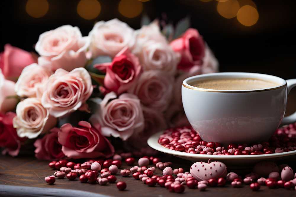 ピンクのバラとコーヒー
