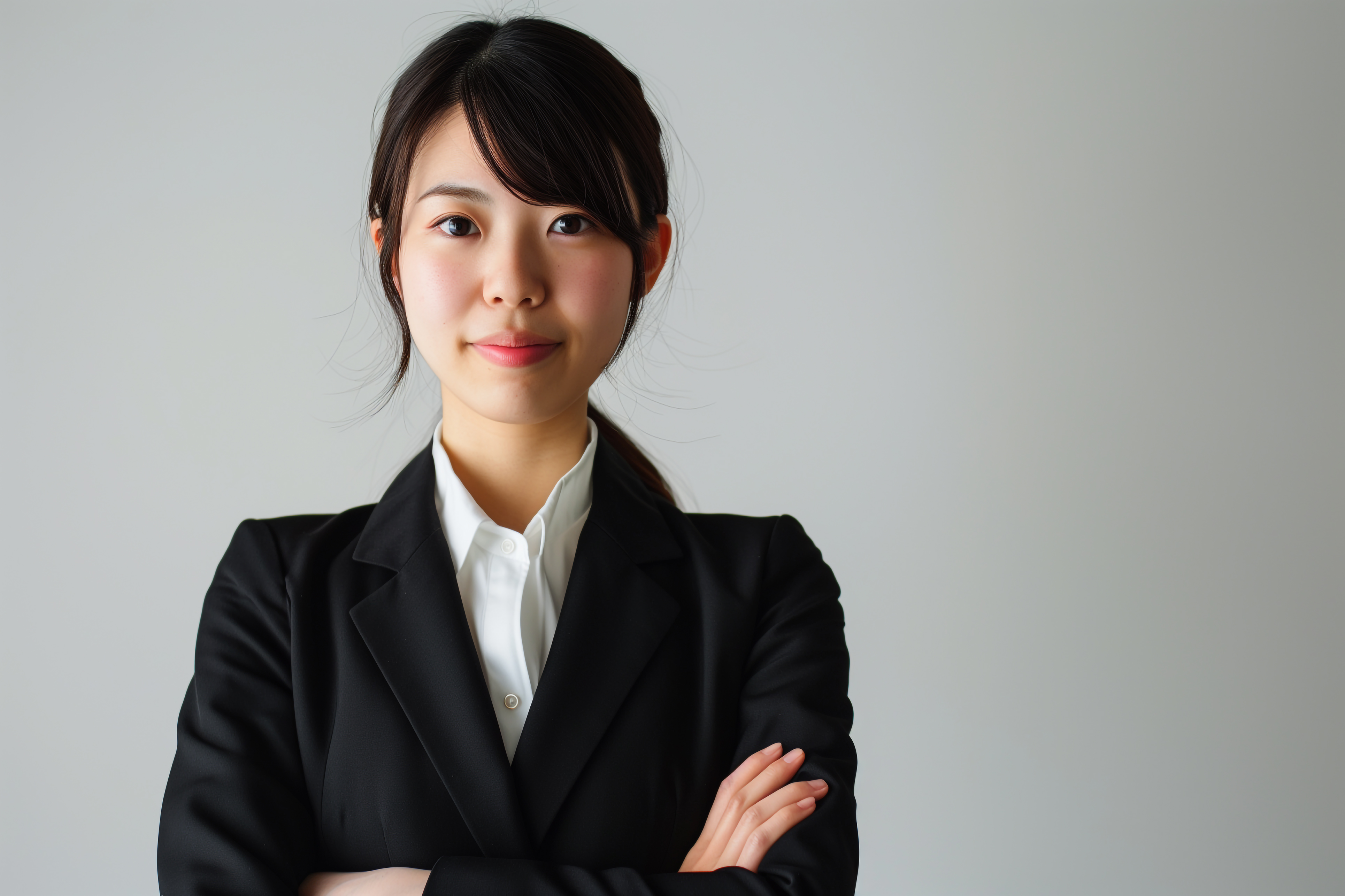 腕組みしている若い女性社員