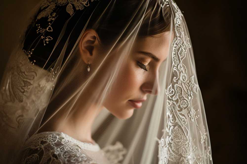 ベールをつけた外国人の花嫁の横顔