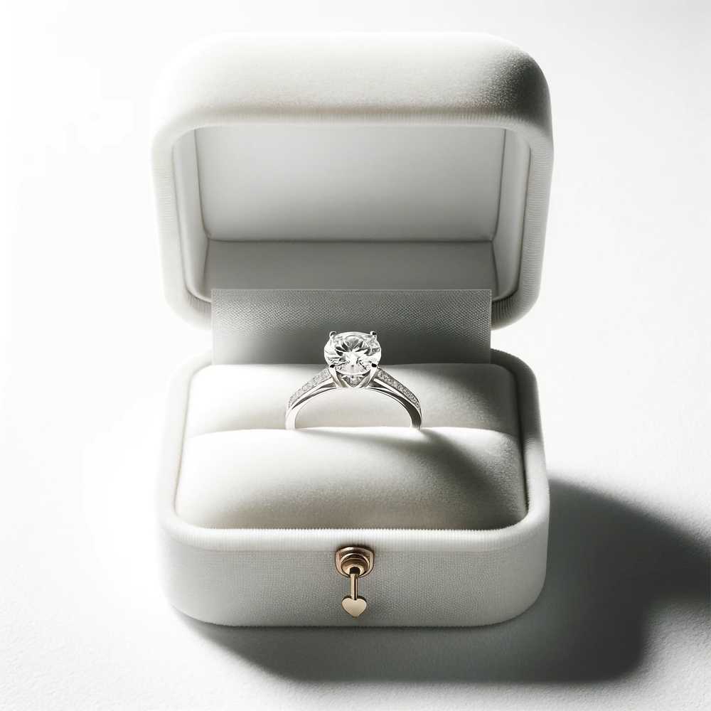 白いケースに入ったダイヤの婚約指輪
