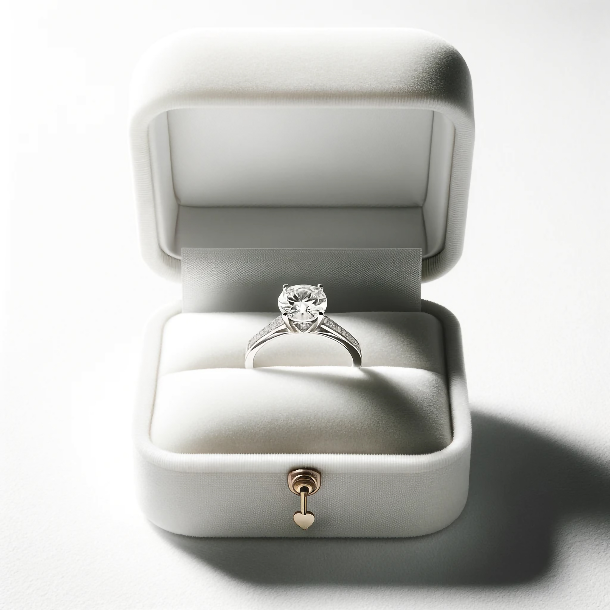 白いケースに入ったダイヤの婚約指輪