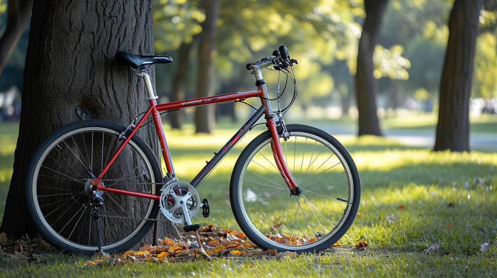公園の木の根元に置いてある自転車