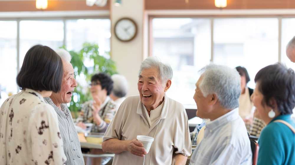 笑顔でおしゃべりをしている高齢者たち