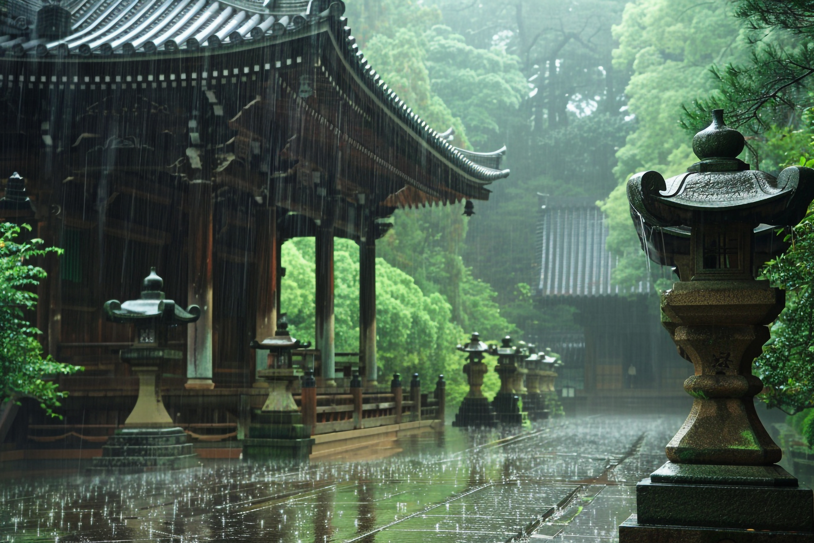 雨の日の神社