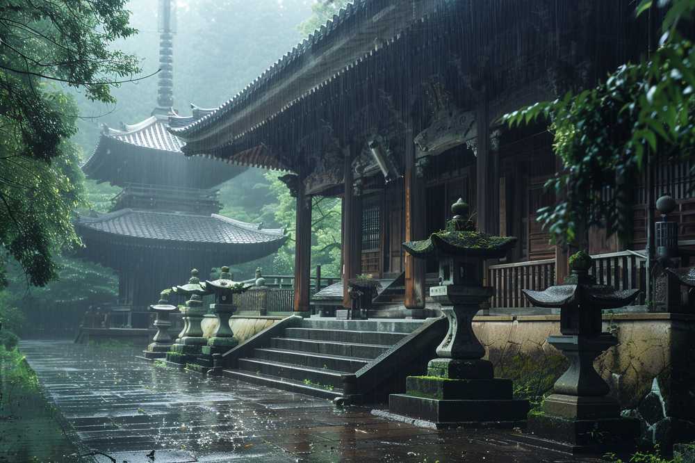 雨の日の神社