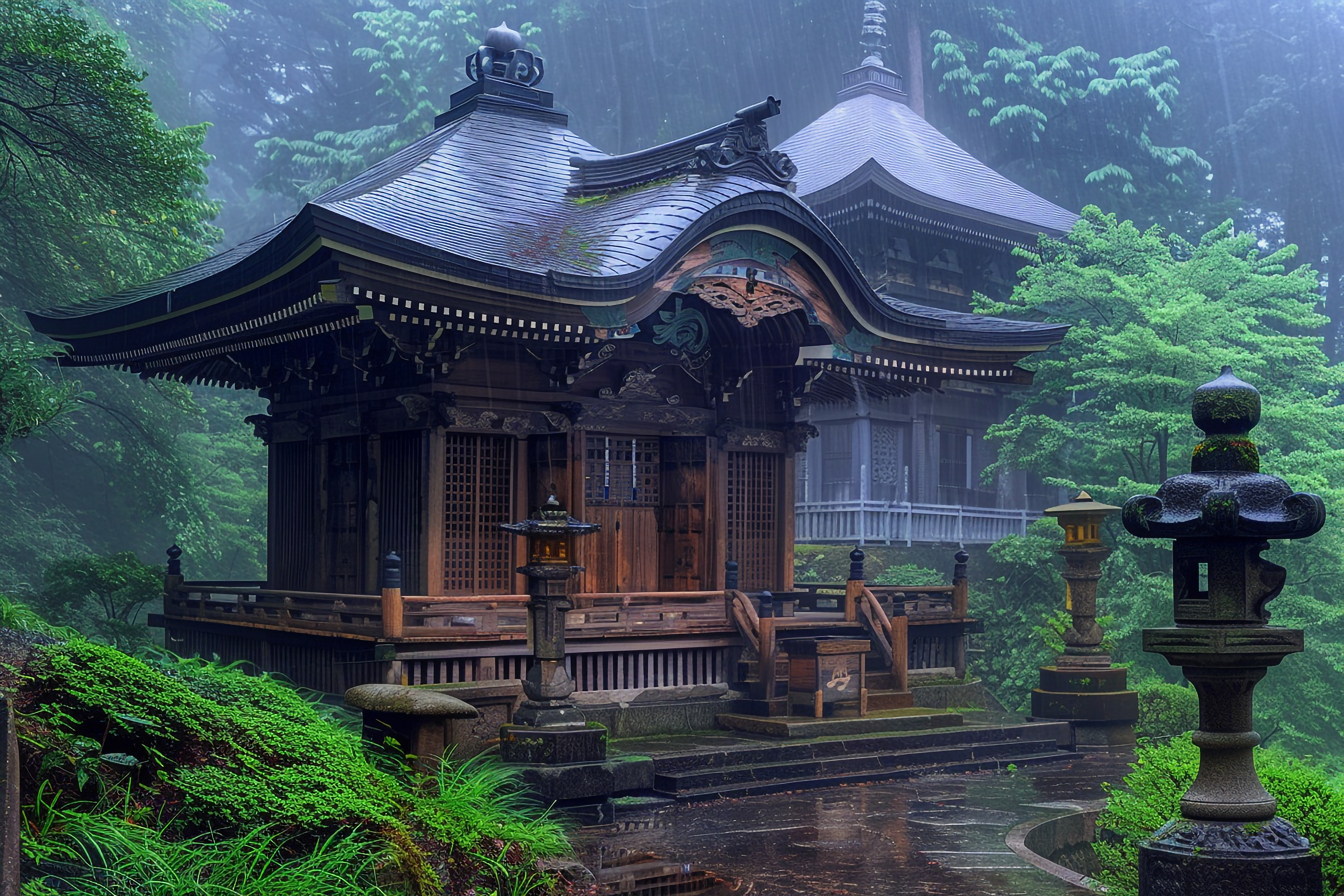 雨の日の神社