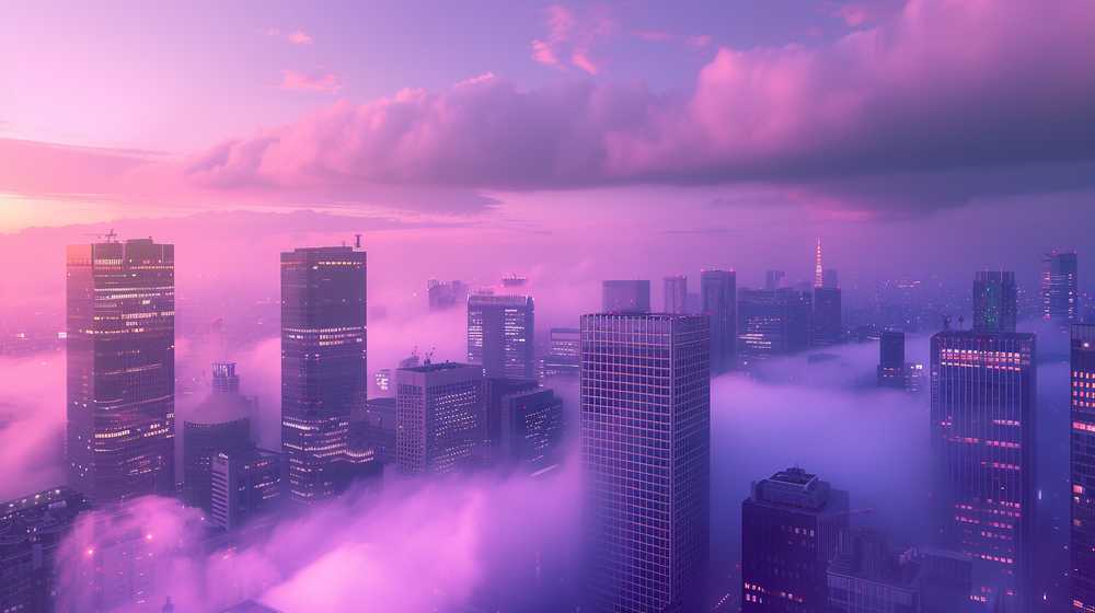 ピンク色の霧に包まれる東京