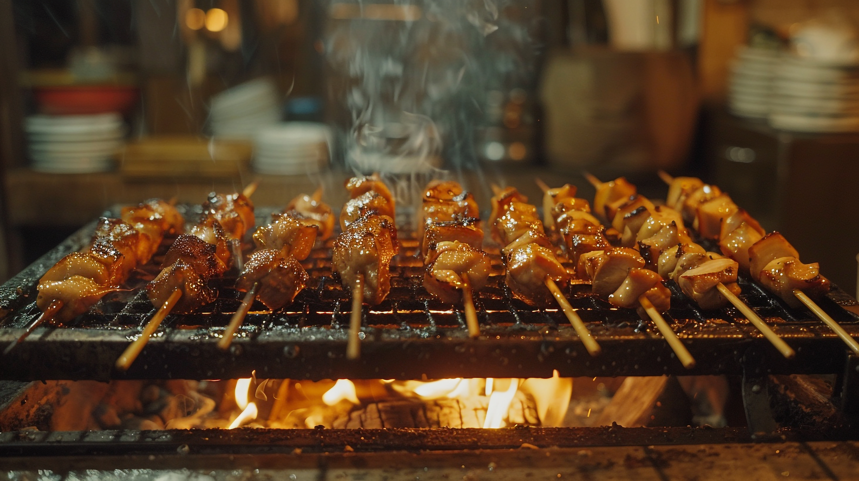 炭火で焼いている焼き鳥