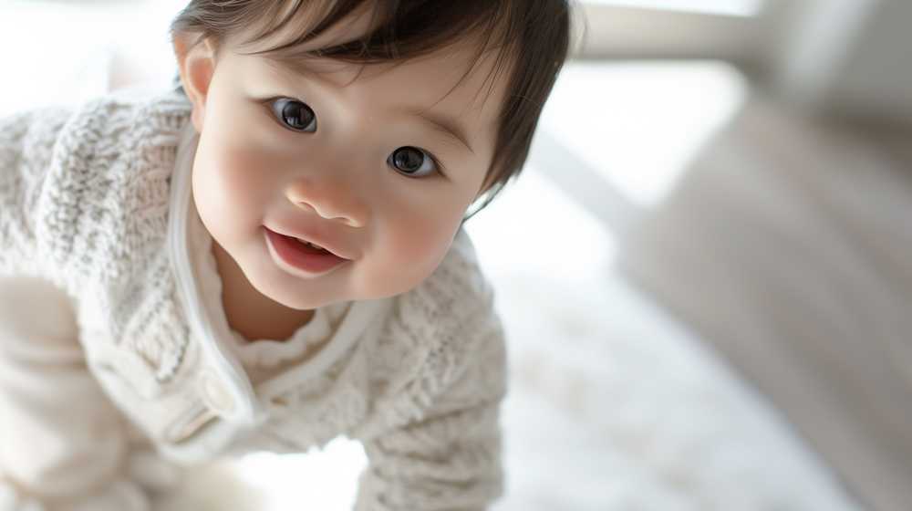 白い服を着た笑顔の赤ちゃん