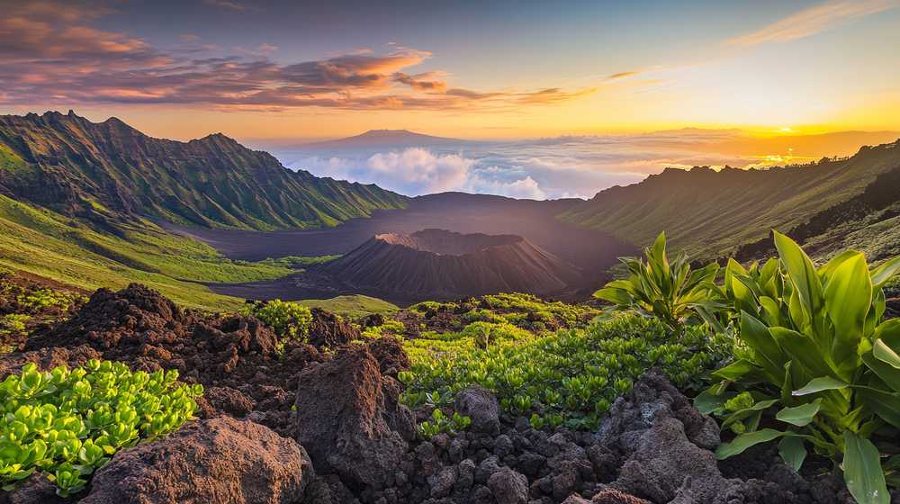 マウイ島（ハワイ）の火山のクレーター