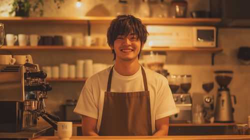 カフェの男性店員